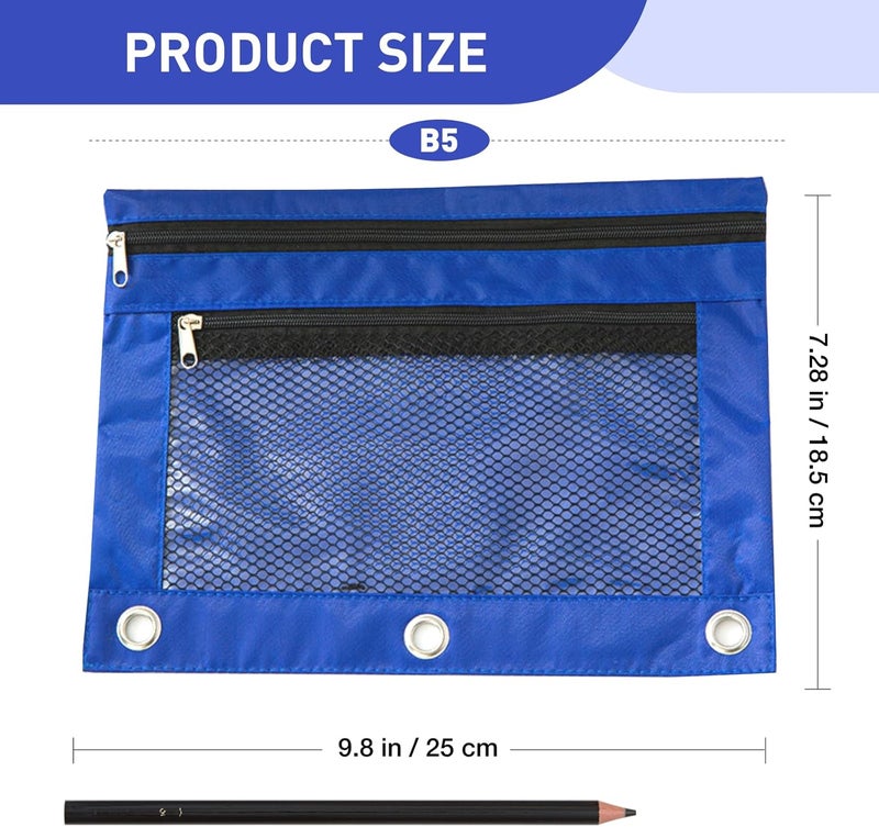 ASBEFORE Pencil Pouch for 3 Ring Binder - 3 Hole Zipper Pen Case Bag Holder Bulk Accessories Clear Window Aesthetic Organizer Pockets (Blue, 1) - Image 2